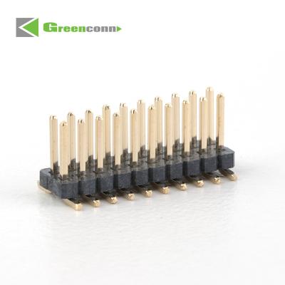 China Brass board to board connector soldering header pins 2-40pin 1.27mm Pin Header Dual Rows SMT Type Base 1.00H pin header manufacturer for sale