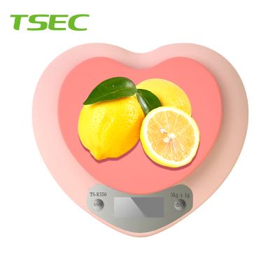 China With Pink Heart-Shaped Portable Scale Kitchen Scale Tray 5kg Digital Electronic Household Food Weight Scale for sale