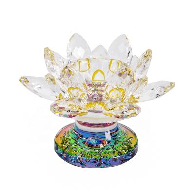 China China wholesale crystal glass lotus flower tealight candle holder in gift box for sale