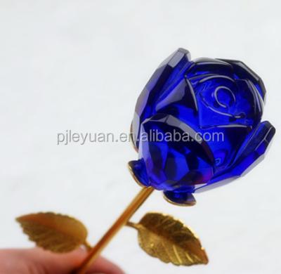 China North America hot sale blue glass crystal rose flower with vases for wedding decoration or souvenirs for sale