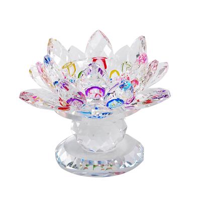 China Wholesale Lotus Crystal Candlestick Europe Fengshui Lotus Flower Glass Candle Holders for sale