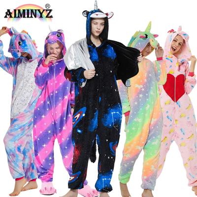 China Newest AIMINYZ QUICK DRY Wholesale Unisex Winter Flannel Onesie Velvet Animal Pajamas Set Cartoon Sleepwear For Woman Kids Pijama Unicorn for sale