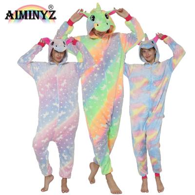 China AIMINYZ Winter Carton Cute Animal Hoodie Wholesale QUICK DRY Flannel Luminous Pajamas Pijama Unicorn For Women Kid Adult Unisex Sleepwear for sale