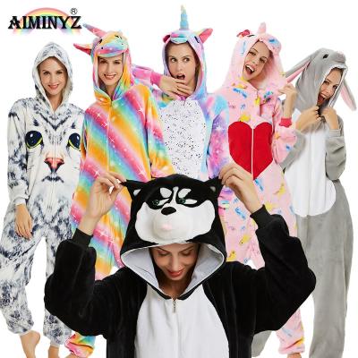 China AIMINYZ Wholesale QUICK DRY Unisex Pajamas Autumn Winter Animal Flannel Fleece Onesie Set Cartoon Sleepwear Women Man Kid Pijama Unicorn for sale