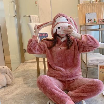 China AIMINYZ Wholesale Women's QUICK DRY Winter Sleepwear Warm Plush Flannel Pajamas With Hoodie Long Sleeve Cute Hamster Home Pajamas Pijamas for sale