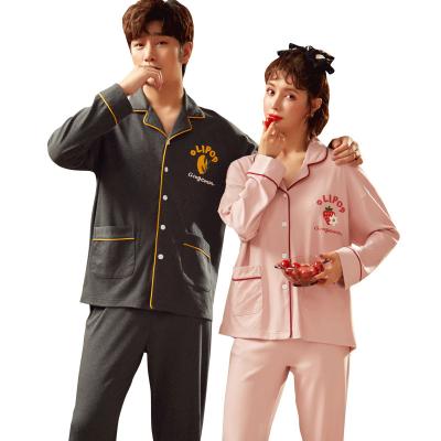 China Wholesale New QUICK DRY Men's Women's Pajamas Set V-Neck Couple Soft Cotton Pijama Long Sleeves Sleepwear Lounge Home Suit Sweet Honeymoon for sale