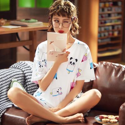 China AIMINZY Interesting Price Wholesale New Pajamas Summer Cotton Adult Women Pajamas Breathable Type Sheaths Girl Soft Printed Nightgowns for sale