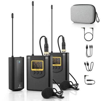 China UHF Wireless Wireless Dual Lavalier Mic Lapel UHF Conference Microphone System Phone DSLR Camera Microphone Recording Vlog Microphone for sale