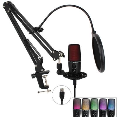 China Professional Desktop Gaming Mic USB Microphone Gooseneck Podcast Vlogging Studio PC Recording RGB Condenser Microphone for sale