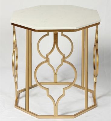 China Modern Saudi Marble Top Side Coffee Table Strong Metal Base Gold for sale