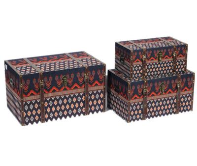 China Sustainable set of 3 vintage wooden trunk with canvas for sale