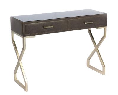 China Wholesale Antique Dark Brown Wood And Metal Antique Console Table With 2 Drawers for sale