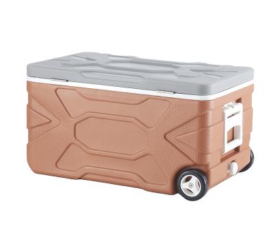 China Waterproof Large Seafood Storage Box Ice Plastic Fresh Cooling Cooler Box With Wheels for sale