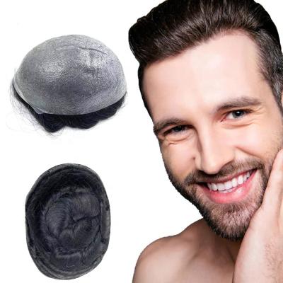 China NG 0.03-0.04mm Straight Super Thin Skin Toupee Stock Hair Piece For Men 100% Real Hair Men System for sale