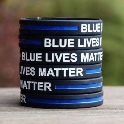 China CLASSIC Supplier 100% Blue Lives Matter Armband Blue Line Thin Rubber Wristband Polices Silicone Wristband for sale