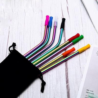 China Viable Silicone Drinking Straw Food Grade 6mm 8mm Diameter Metal Stainless Steel Straw With Silicon Tips for sale