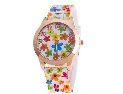 China Non-Specific Women Silicone Printed Flower Watch Lady Fancy Watches For Promotional Wristwatch Gift Wholesale for sale