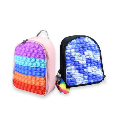 China Kids School Bags Kids Busy Person Toy Bag Stress Reliever Push Bubble Backpack Cartoon Silicone Sensory Shoulder Bag for sale