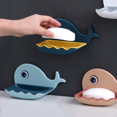 China Modern Soap Holder No Drilling Wall Mounted Drain Non-Perforated Double Layer Holder Sponge Dish Accessories Cartoon Whale Soap Dish for sale