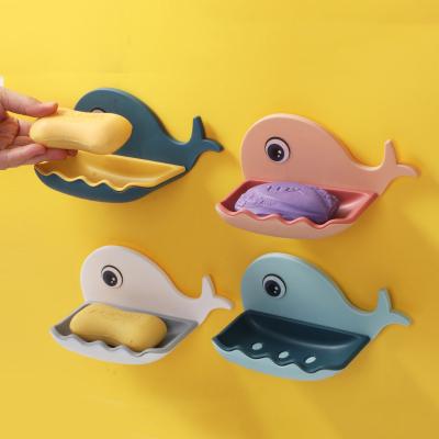 China Modern Soap Holder No Drilling Wall Mounted Drain Non-Perforated Double Layer Holder Sponge Dish Accessories Cartoon Whale Soap Dish for sale