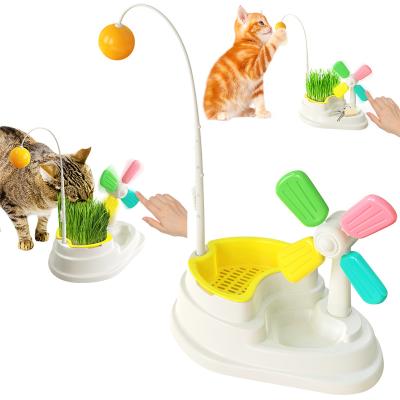 China Viable Factory Customized New Popular Cat Toys Funny Cat Grass Stick Fight Cat Ball Windmill for sale