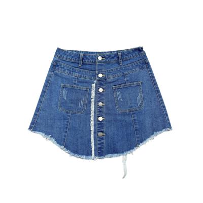 China Wholesale Customized Patchwork Breathable Denim Skirt Street Style Waist Leisure A High Stripe Girl's Denim Skirt for sale