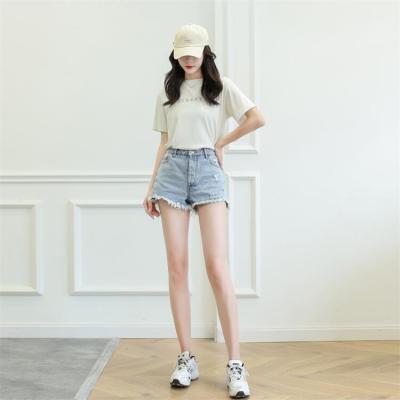 China 2022 Summer Fashion Street Wear Women QUICK DRY Jean Ripped Shorts Blue Jeans Casual Shorts for sale