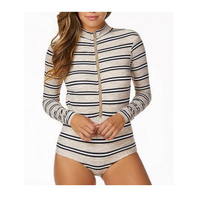 China New Arrival Custom Open Back Breathable Ladies Rash Guard Stripe Anti-UV Breathable Rash Guard For Women 2019 for sale