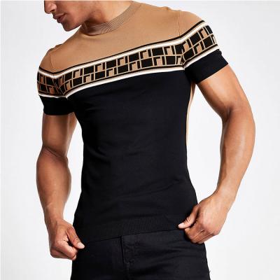 China OEM brown muscle fit anti-pilling knitted T-shirts high quality short sleeve t-shirt crewneck wholesale sport for wear for sale