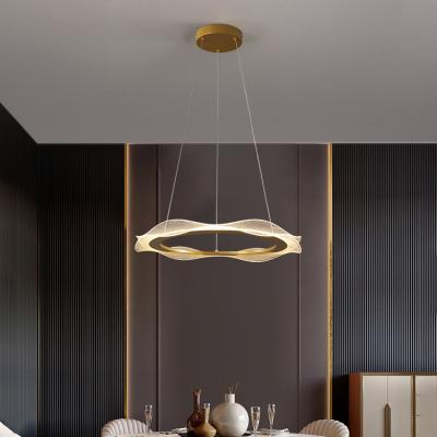 China Lighting Works New Design Luxury Golden Acrylic Living Room Modern Round Chandelier Led Pendant Lights for sale