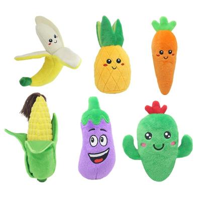 China Custom Stocked Vegetable Squeaky Cute Plush Pet Fruit Toy Cat Dog Plush Toy Pack for sale