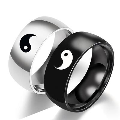 China The Other Ying Yang Stainless Steel Yin Yang Tai Chi Couple Rings for sale