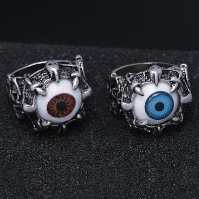 China TRENDY Men's Accessories Silver Retro Biker Red Eye Style Horned Punk Ring Large for sale