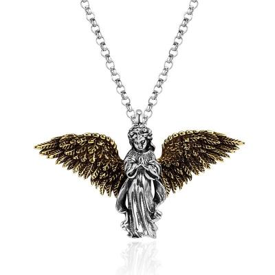 China Cute Vintage Punk 100% S925 Sterling Silver Praying Cherub Wings Necklace for sale