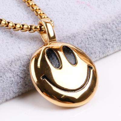 China 2021 TRENDY Fashion Stainless Steel Gold Plated Smile Chain Face Pendant Necklaces For Women Men Jewelry for sale