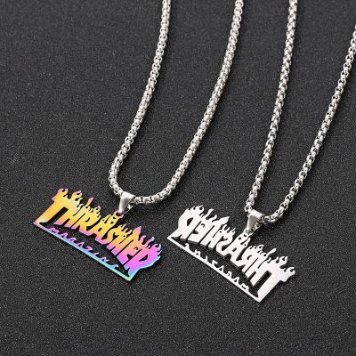 China Colorful Letter Flame Hiphop Hip Hop 304 Stainless Steel 2022 Pendant Necklace for sale