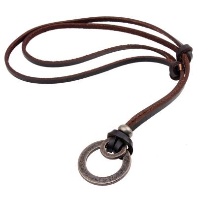 China Custom Handmade Metal Circle Necklace Fashion Leather Letter Lighter Pendant Ring Necklace For Hiphop Jewelry for sale