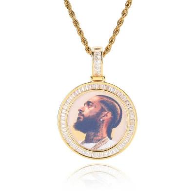 China Custom Photo Empty Bronze T-Cubic Zirconia Rhinestones Sublimation Hiphop Memory Hip Hop Pendant Necklace for sale