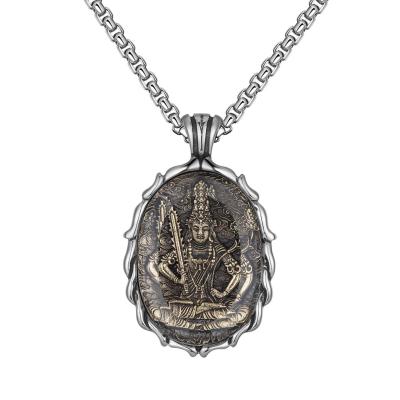 China Vintage Buddhism Men's Vintage Eight Zodiac Patronus Punk Supernatural Amulet Titanium Steel Necklace for sale