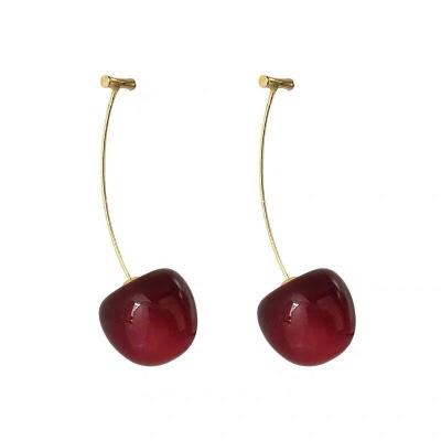 China New Fashion Cute Korean Sweet Girl Women's Long Fruit Big Cherry Earrings Jewelry Red Acrylic Resin for sale