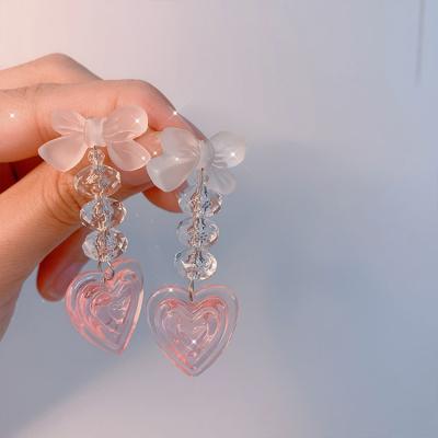 China 2022 New Arrivals FASHIONABLE Clear Circle Love Resin Transparent Sweetheart Candy Colored Baby Bow Pink Long Earrings Ladies for sale