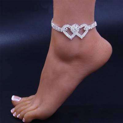 China FASHIONABLE personality trend summer beach Zircon Cuban Link heart anklet European and American women ladies for sale