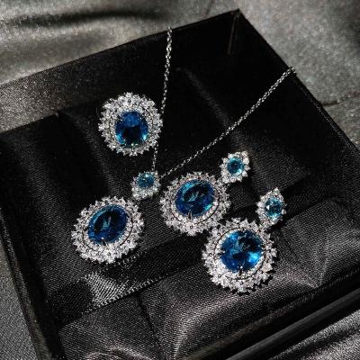 China Wholesale High Quality Non Tarnish Blue Topaz Luxury Zirconia Wedding Jewelry Sets for sale