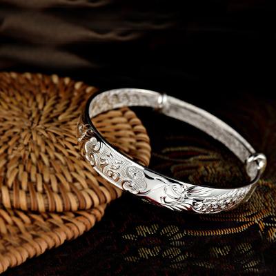 China Wholesale S999 40g Sterling Silver Chinese Style Women's Bangle Bracelet Jewelry Adjustable Custom Made Environmental Friendly ' for sale