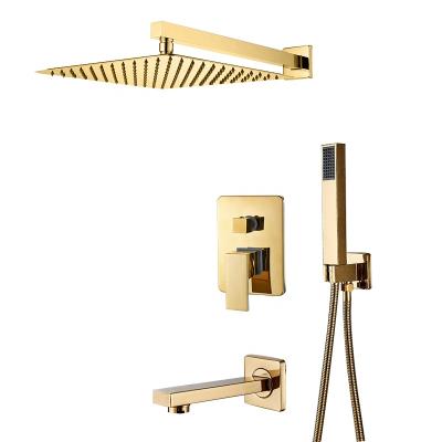 China Without Slide Bar Wall Mount Gold Shower Faucets Set Gold Ultra-thin Shower Rainfall Cold Water Mixer Tap Bathroom Gold Shower Kit for sale