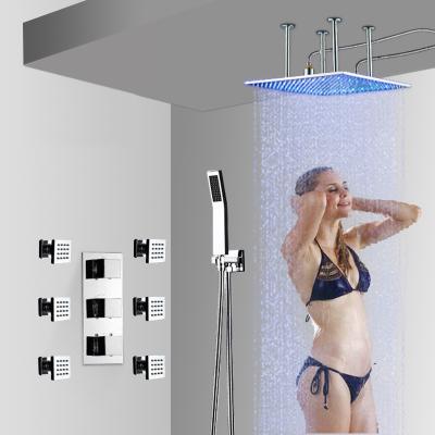 China With Sliding Bar Ceiling Mounted Three Way Thermostatic LED Rainfall Shower Faucet Shower Massage SPA Jets Bath Shower for sale