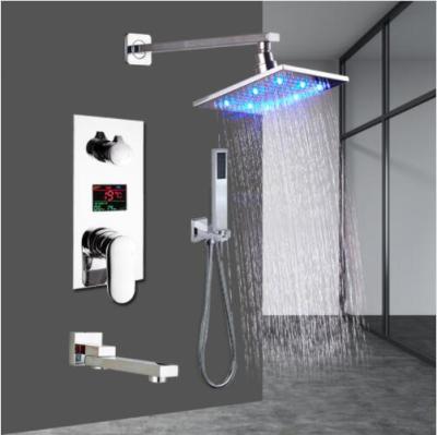 China With Slide Bar LCD Digital Display 12 Inch LED Shower Head 3 Function Cartridges Valve 360 ​​Degree Rotation Tub Spout Shower Set Faucet for sale