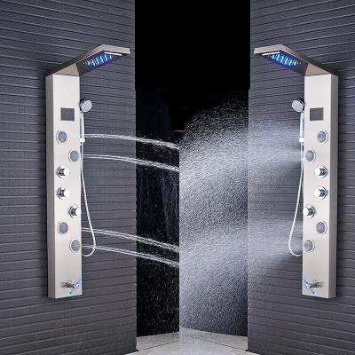 China CLASSIC Waterfall Rain Square Nickel Panel Massage Jets Tub Hand Shower Brushed Mixer Tap for sale