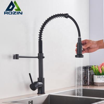 China Matte Black Brass Kitchen Faucet Contemporary Commercial With Pull Down Single Lever Sprayer Kitchen Deck Mounted Mixer Tap For Wash Sink for sale