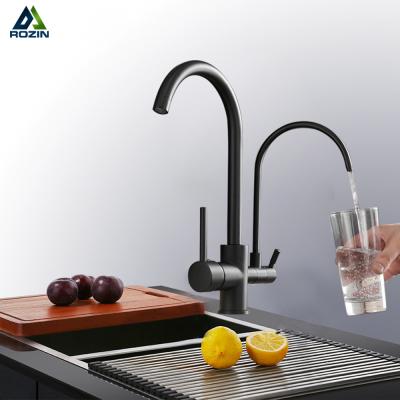 China Rozin Matte Black Filtered Kitchen Faucet 360 Rotate Water Filtration Faucet Deck Mounted Sink Mixer Kitchen Faucet Cold and Hot for sale